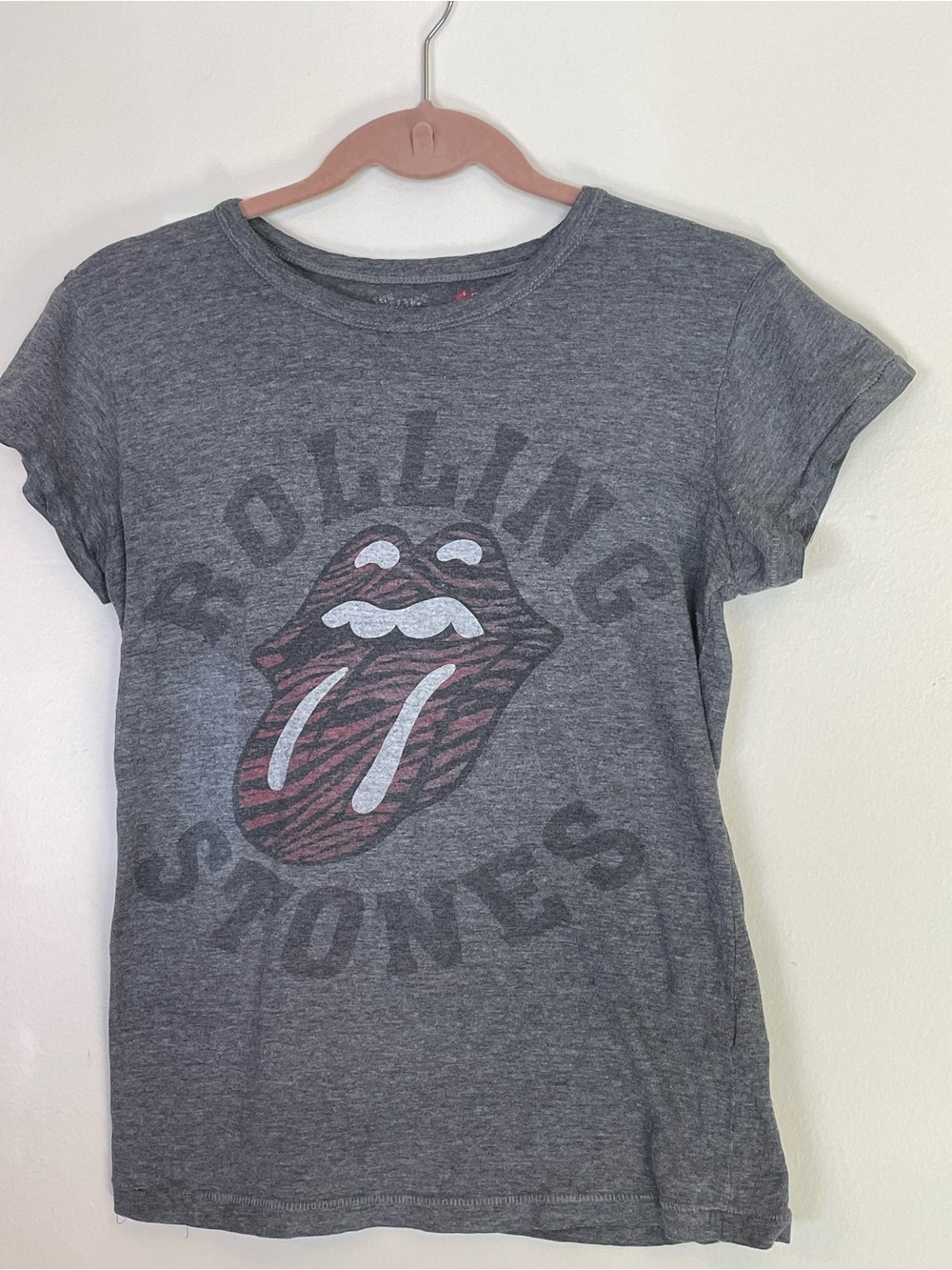 The Rolling Stones Zebra Tongue Graphic Band Tee - Heather Gray MED